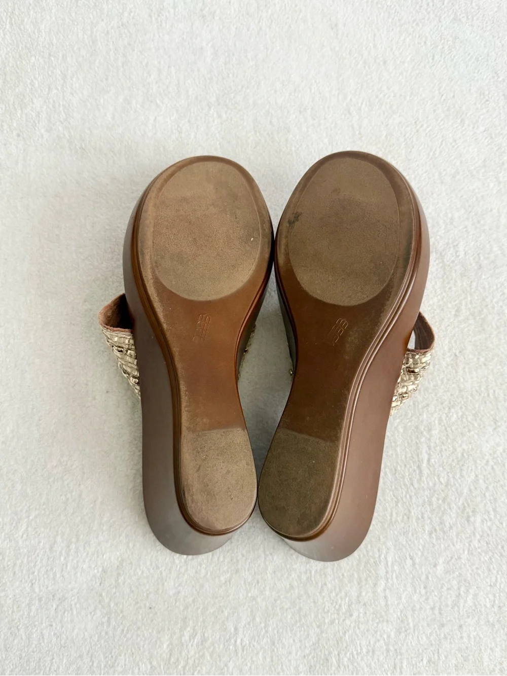 Italian Shoemakers Brown Wedge Thong Sandals with Metallic Braided Strap